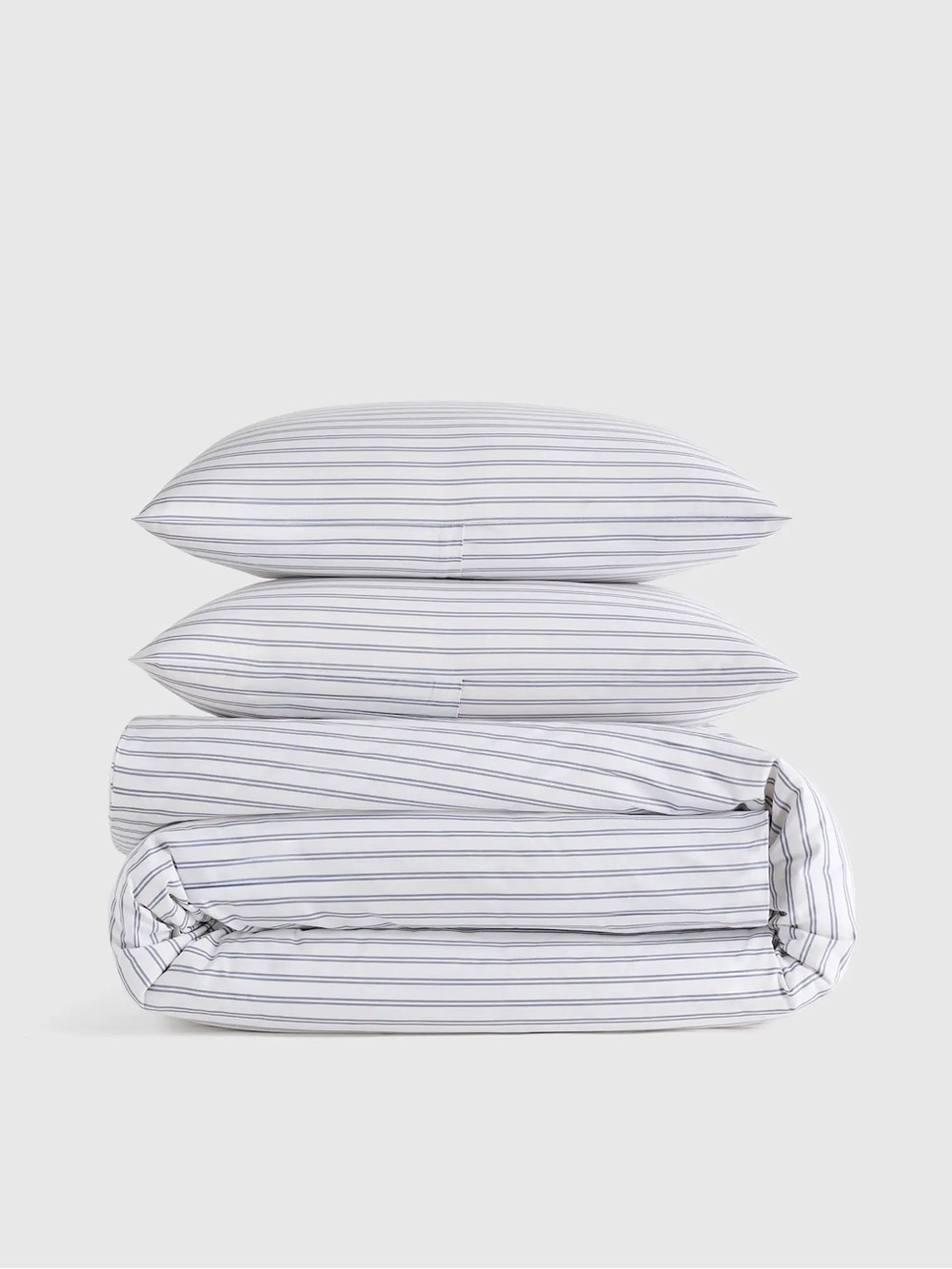 Quince K/CK Duvet Cover Set Organic Cotton Percale Stripe White/Mineral Strip